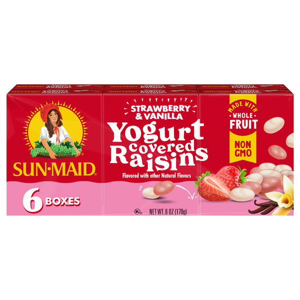 Sun-Maid Strawberry & Vanilla Yogurt Covered Raisins Boxes - 6 ct