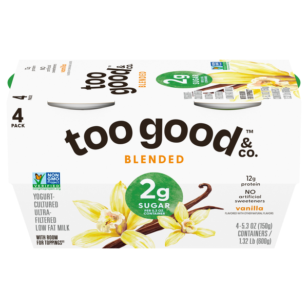 Too Good & Co. Blended Low Fat Vanilla Greek Yogurt Cup - 4 ct