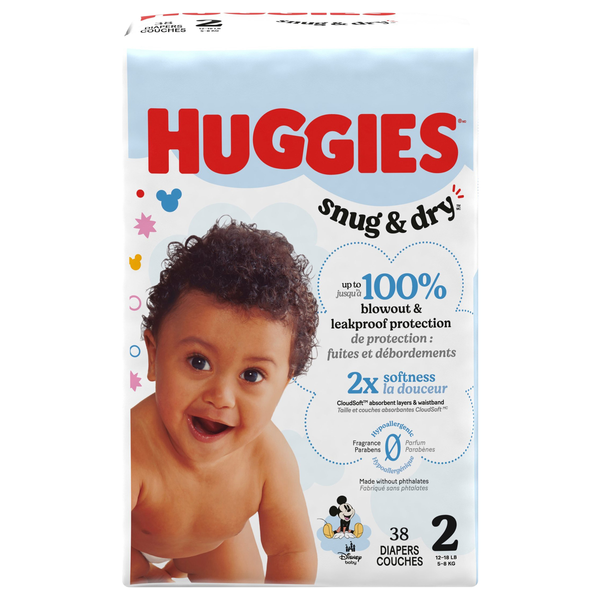Huggies Snug & Dry Size 2 Baby Diapers 12-18 lbs