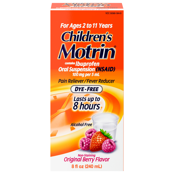Motrin Children's Pain Fever Dye-Free Berry Ibuprofen Oral Suspension