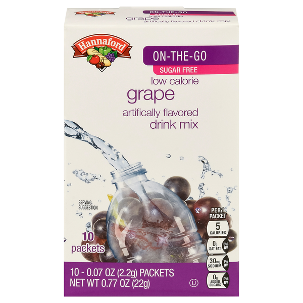 Hannaford On-The-Go Sugar Free Drink Mix Grape - 10 ct