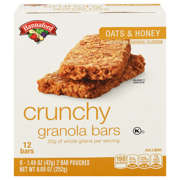 Hannaford Crunchy Oats & Honey Granola Bars - 6 ct