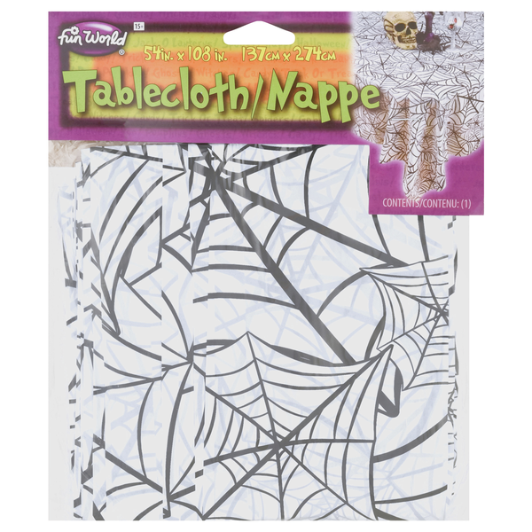 Fun World Halloween Tablecloth White With Black Web 54 X 108 Inch