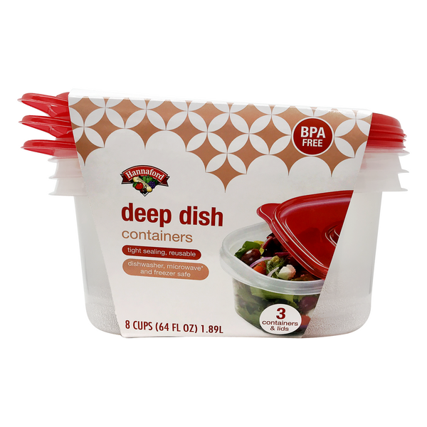 Hannaford Deep Dish Containers & Lids 8 Cups
