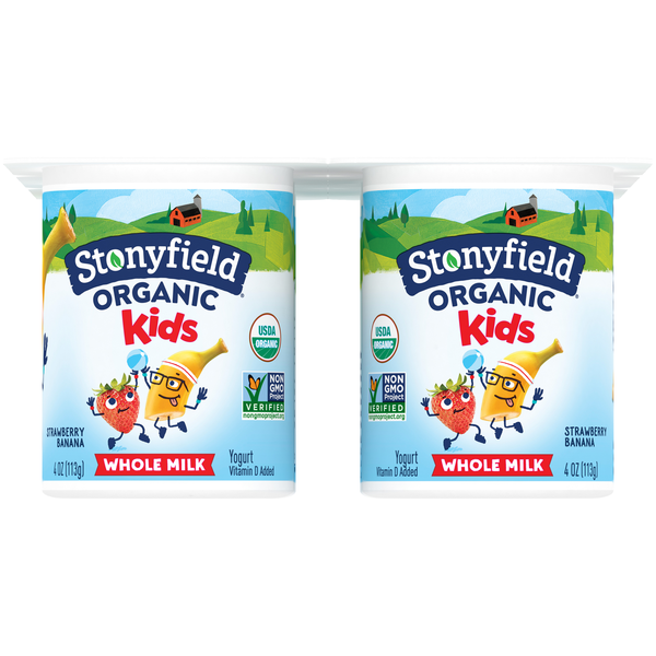 Save on Stonyfield Organic Kids Whole Milk Strawberry Banana