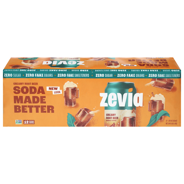 Zevia Caffeine Free Zero Sugar Creamy Root Beer Soda - 12 pk
