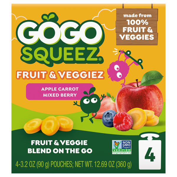 GoGo squeeZ Fruit & Veggiez on the Go Boulder Berry - 4 ct