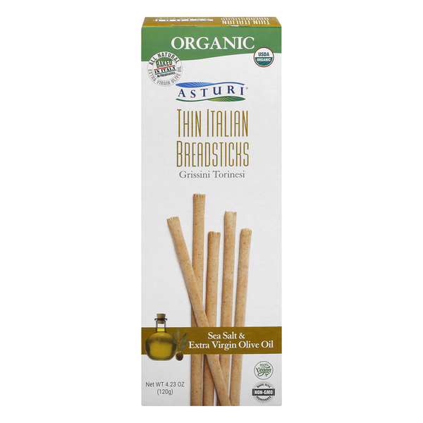 Asturi Organic Sea Salt & Extra Virgin Olive Oil Thin Italian Breadsticks