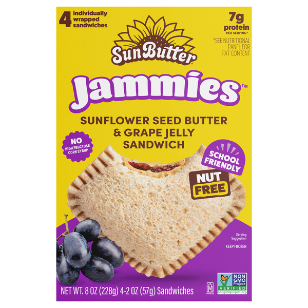 SunButter Jammies Nut Free Sunflower Seed Butter Grape Jelly Sandwich 4 ct