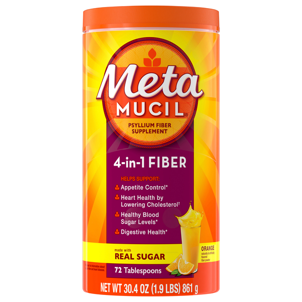 MetaMucil Orange 4-in-1 Psyllium Fiber Supplement with Real Sugar