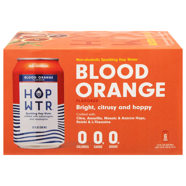 Hop Wtr Blood Orange Non-Alcoholic Sparkling Hop Water - 6 pk