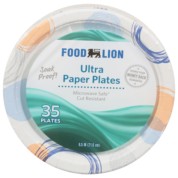 Food Lion Ultra Paper Plates Cut Resistant Soak Proof 8.5 Inch