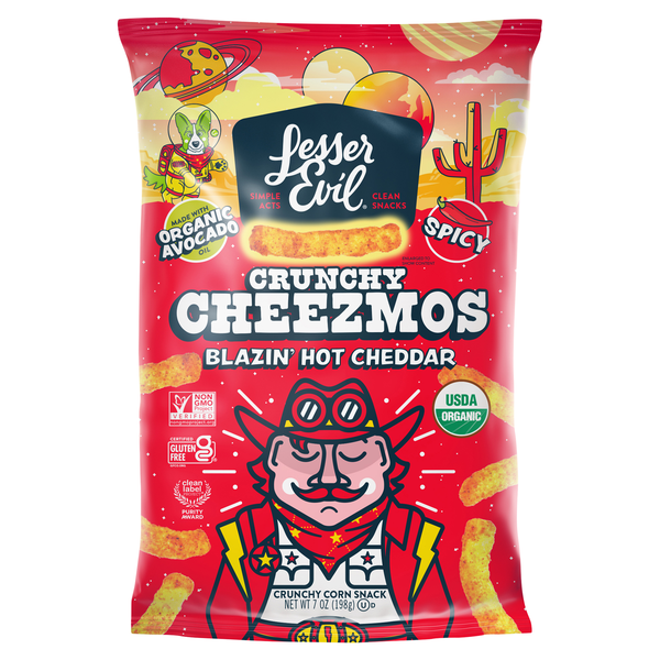 LesserEvil Organic Crunchy Cheezmos Blazin' Hot Cheddar Corn Snacks
