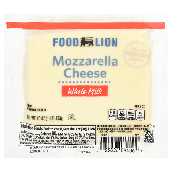 Food Lion Natural Whole Milk Mozzarella Cheese Block