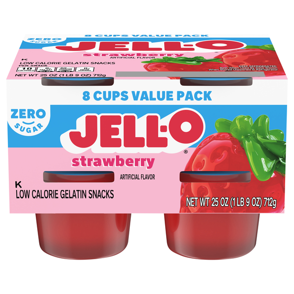 Jell-O Zero Sugar Strawberry Gelatin Snack Cups - 8 ct