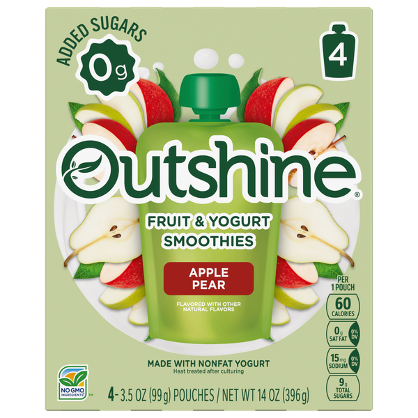 Outshine Pear Vanilla Fruit & Yogurt Smoothies Pouches - 4 ct