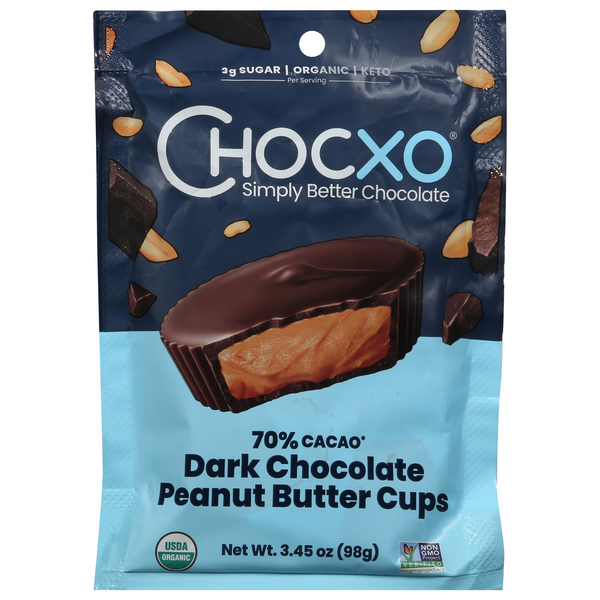 ChocXO Organic Keto Dark Chocolate Peanut Butter Candy Cups 70% Cacao