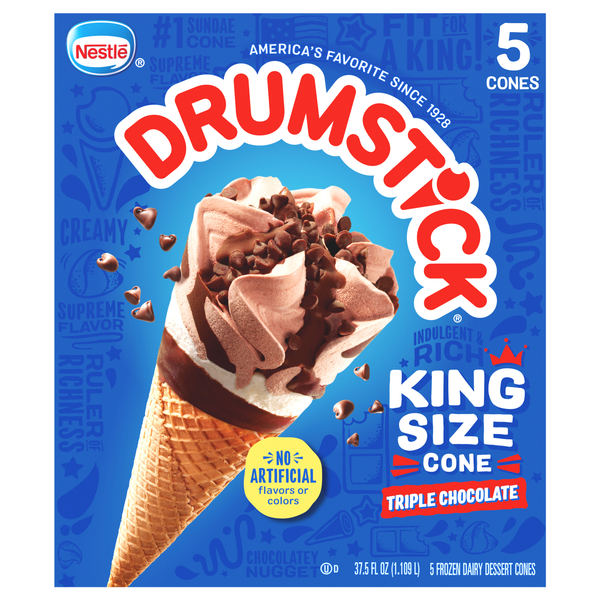 Nestle Drumstick King Size Triple Chocolate Dessert Sundae Cones - 5 ct