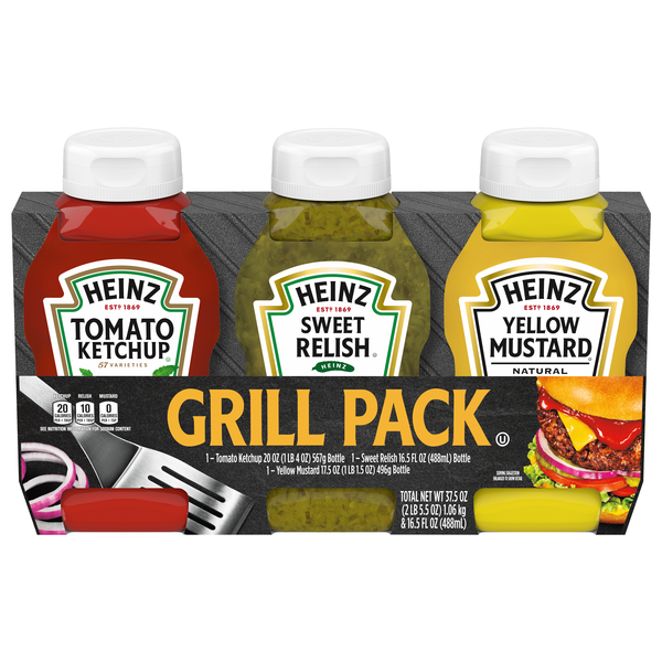 Heinz Grill Pack Tomato Ketchup Sweet Relish & Yellow Mustard - 3 ct