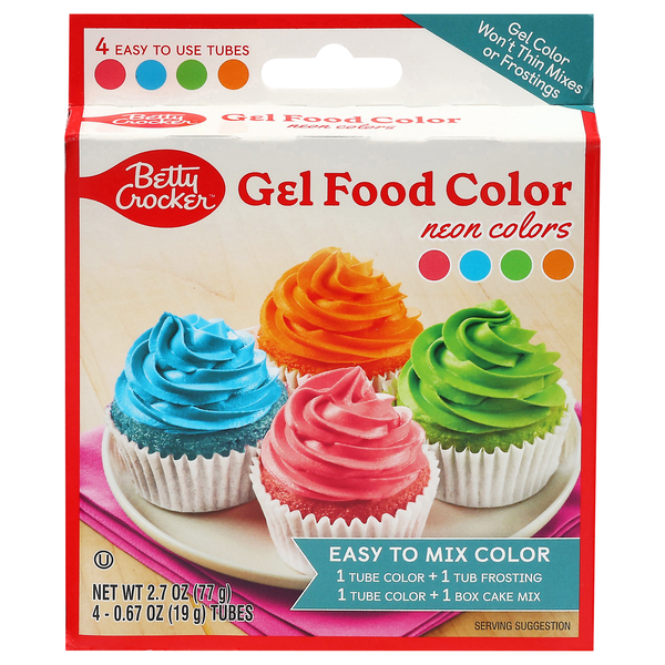 Betty Crocker Neon Pink Purple Green & Orange Gel Food Colors - 4 ct