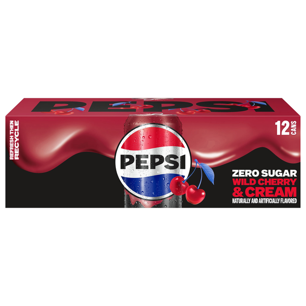 Pepsi Zero Sugar Wild Cherry & Cream Cola Soda - 12 pk