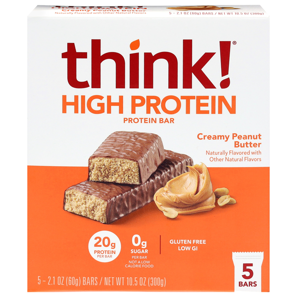 think! Gluten Free Creamy Peanut Butter 20g High Protein Bars - 5 ct