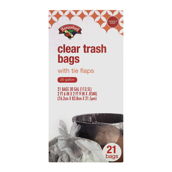 Hannaford Trash Bags with Tie Flaps Clear 30 Gallon