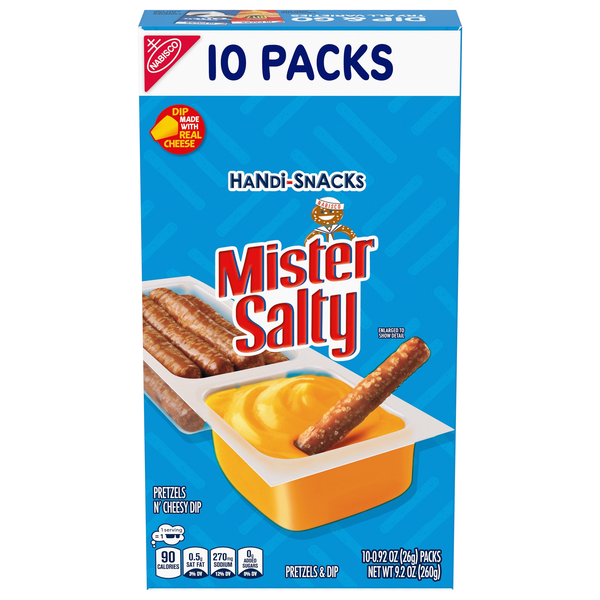 Handi-Snacks Mister Salty Pretzels 'n Cheese Dip Packs - 10 ct