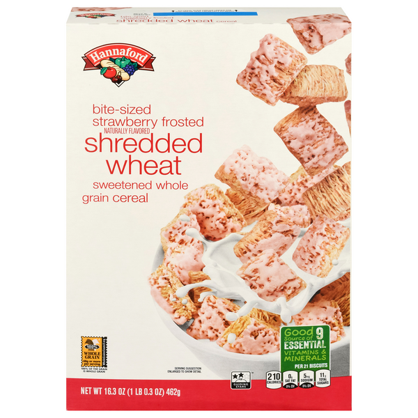 Hannaford Bite-Sized Strawberry Frosted Shredded Whole Grain Wheat Cereal