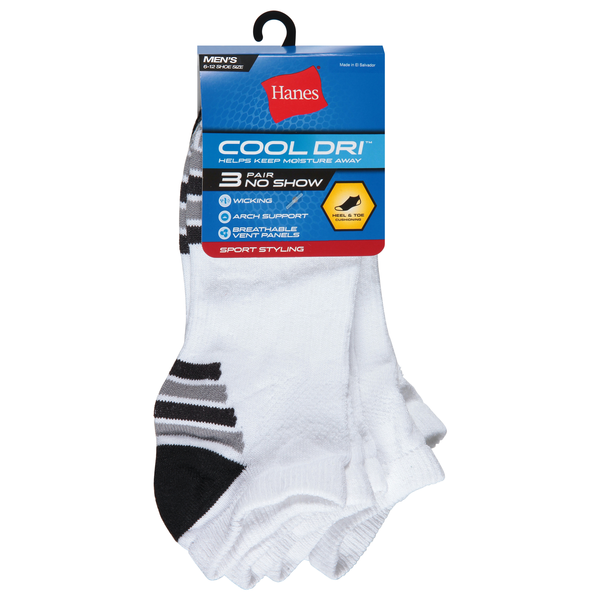 Hanes Men's Cool Dri No Show Socks Size 6-12 White