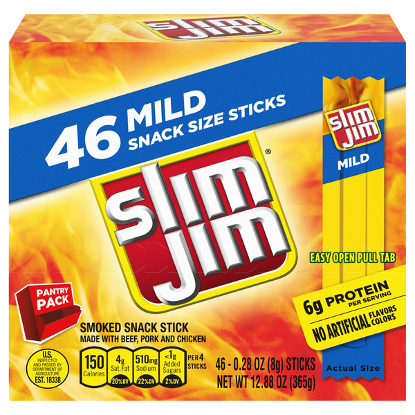 Slim Jim Mild Protein Smoked Snack Size Meat Sticks - 46 ct
