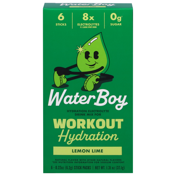 Water Boy Workout Hydration Lemon Lime Electrolyte Drink Mix - 6 ct