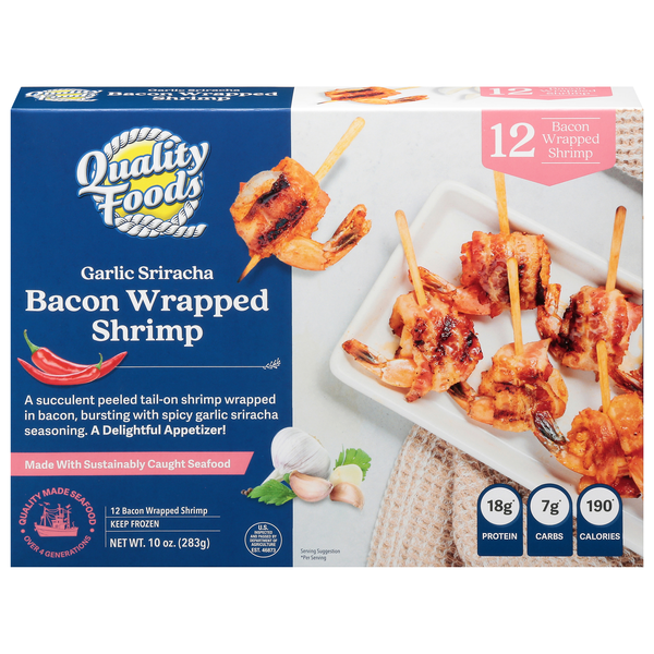 Quality Foods Bacon Wrapped Garlic Sriracha Shrimp Frozen