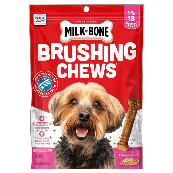 Milk-Bone Brushing Chews Chicken Flavor Mini Dental Dog Treat - 18 ct