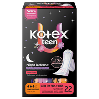 Kotex Teen Night Defense Overnight Ultra Thin Pads + Wings
