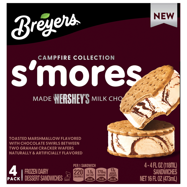 Breyers Campfire Collection S'mores Frozen Dairy Dessert Sandwiches - 4 ct