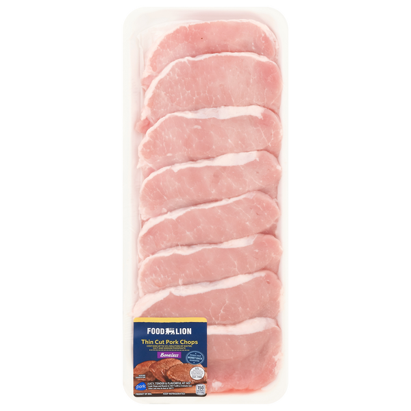 Food Lion Boneless Thin Cut Pork Chops Fresh
