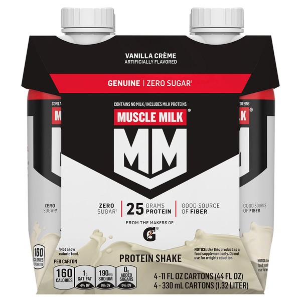 Muscle Milk Zero Sugar Vanilla Creme 25g Non-Dairy Protein Shake - 4 pk