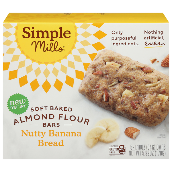 Simple Mills Gluten Free Soft Nutty Banana Bread Almond Flour Bar - 5 ct