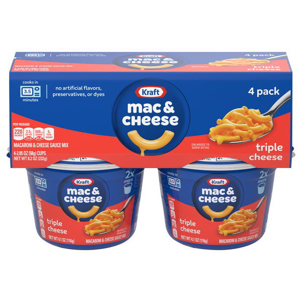 Kraft Triple Cheese Mac & Cheese Dinner Microwaveable Cup - 4 ct