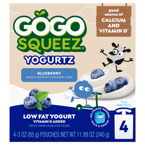 GoGo squeez Low Fat Blueberry Yogurtz on the Go Pouches - 4 ct