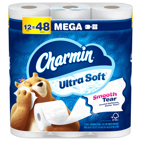 Charmin Ultra Soft Mega Roll 2-Ply Toilet Paper Unscented - 12 ct