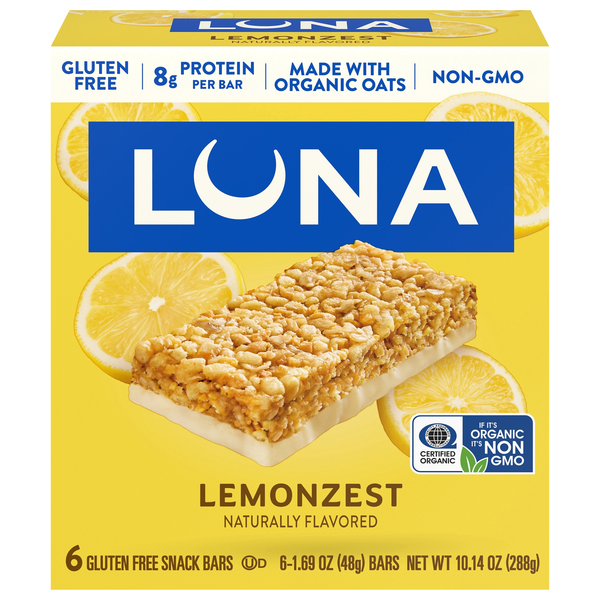 LUNA Organic Gluten Free Lemonzest 8g Protein Nutrition Bar - 6 ct