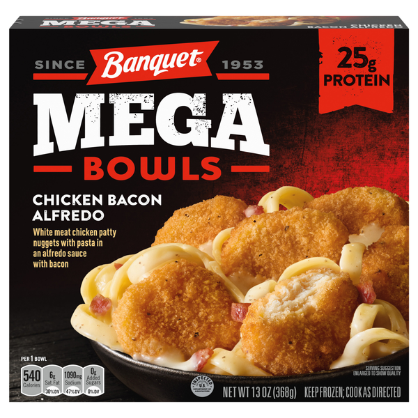 Banquet MEGA Bowls Chicken Bacon Alfredo Bowl 25g Protein Frozen Meal