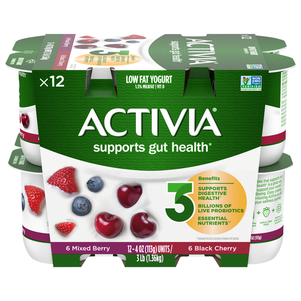Save on Activia Low Fat Black Cherry & Mixed Berry Probiotic Yogurt