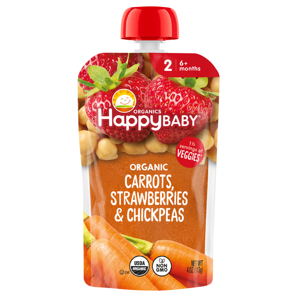 Happy Baby Organics 2 Baby Food Carrots Strawberries & Chickpeas