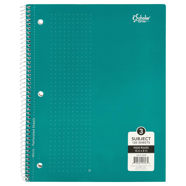 iScholar Wide Ruled 3 Subject Notebook