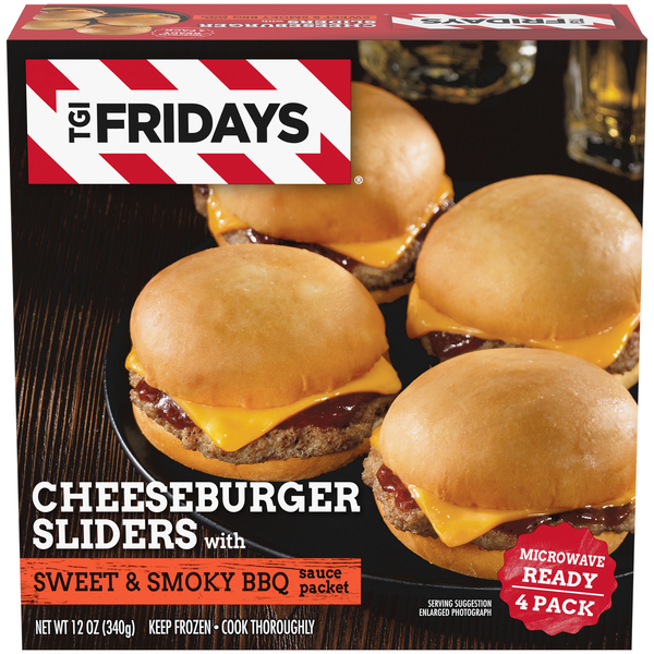 TGI Fridays Cheeseburger Sliders w/Sweet & Smoky BBQ Sauce - 4 ct Frozen