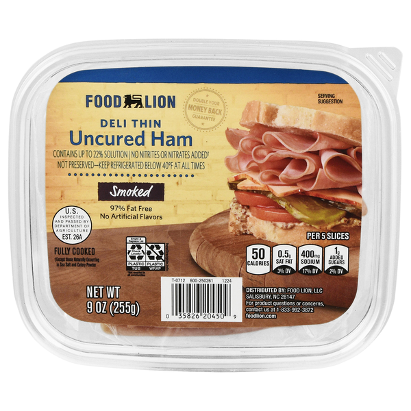 Food Lion Deli Thin Smoked Uncured Ham Sliced
