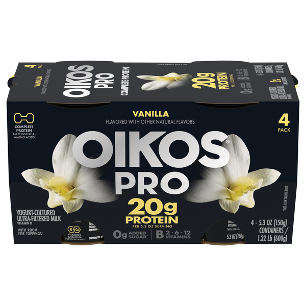 Oikos PRO 20g Protein Vanilla Cultured Ultra-Filtered Milk Yogurt Cup 4 ct